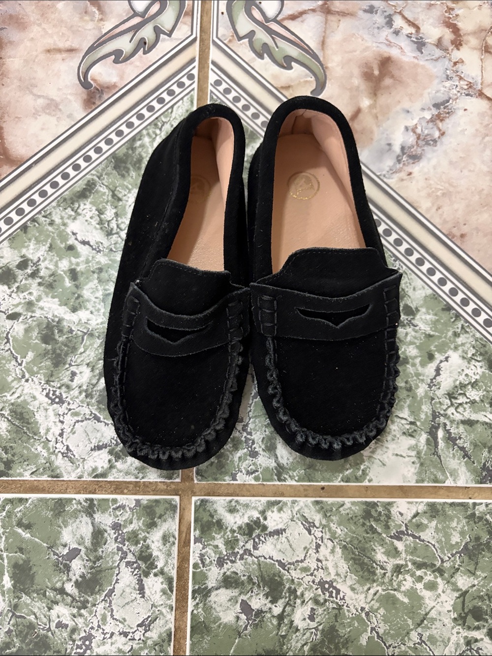 Kids Black Suede Slip-On Loafers